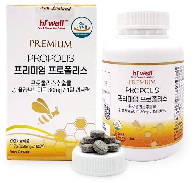 (리뉴얼)하이웰 프리미엄 프로폴리스 츄어블(플라보노이드 30mg), 1개, 180정 - 쿠팡