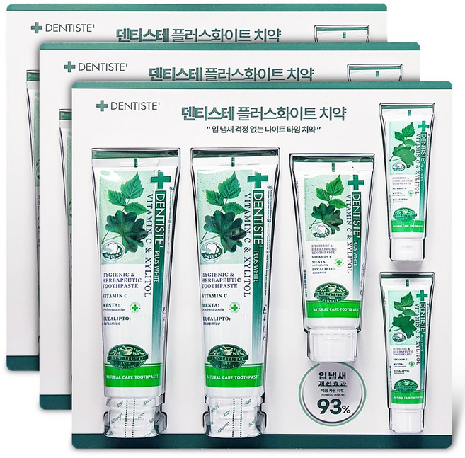 덴티스테 플러스화이트 튜브형 치약세트, 420g, 3개
