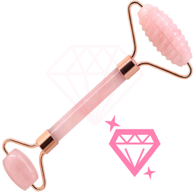 Mino.7 미네랄 로즈쿼츠 천연보석 페이스롤러 얼굴마사지기구 피부관리 턱선만들기, 1개, 로즈쿼츠 돌기형 페이스롤러(로즈골드)