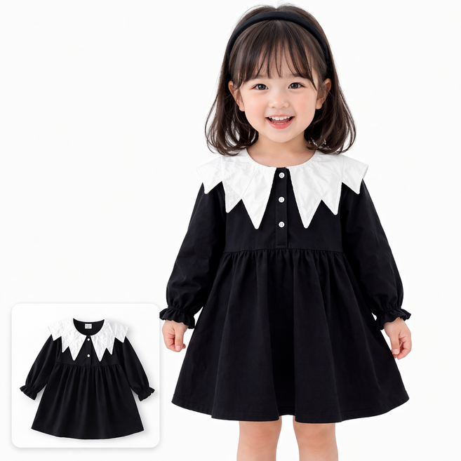 여아 원피스 공주 봄 가을 유아 드레스 생일 선물 화이트 디테일 원피스 긴소매