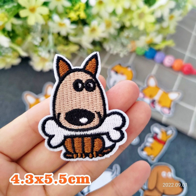 皮卡布 刺繡燙布貼 小狗徽章, 1個, 6號 (熱熔膠款)