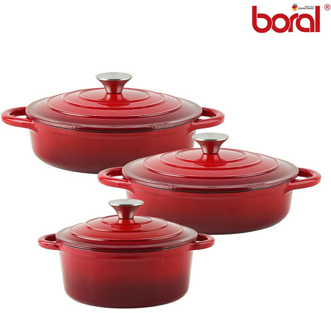 [리퍼상품] 보랄 주물냄비 3종 20/24/28 cm, 1개, 레드, 20cm