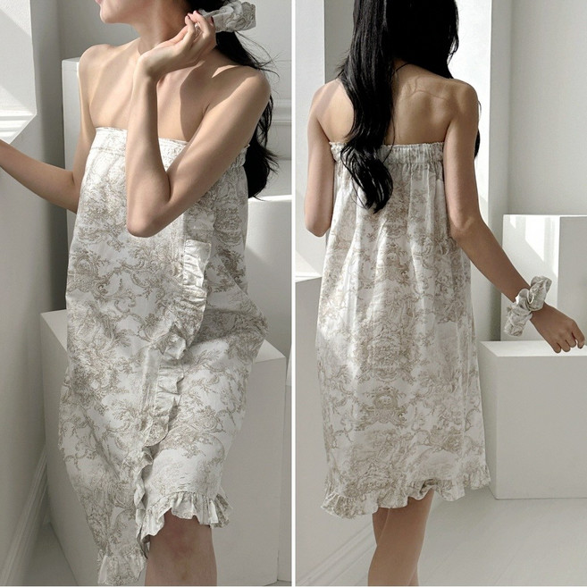 여성 샤워가운 골프 라운딩 목욕 호텔 여행 샤워랩 면실크 트왈드주이 고급원단 국내제작, 1개, 베이지