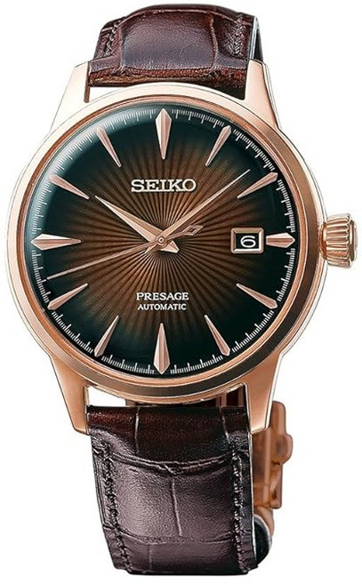 세이코 자동 기계식 남성 시계 - 프레사지 칵테일 타임 - 금색 숫자와 날짜 캘린더 50m 방수 브라운 - SRPB46 클래식 드레스/포멀