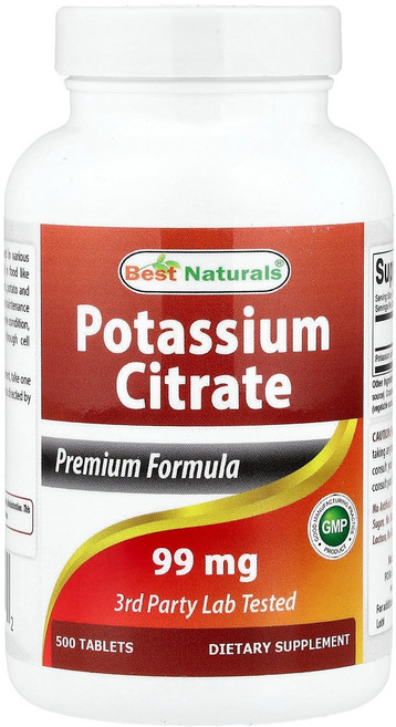 Best Naturals 구연산칼륨 99mg 500정 Naturals (베스트 내추럴스), 1개, 0.9985657074771663