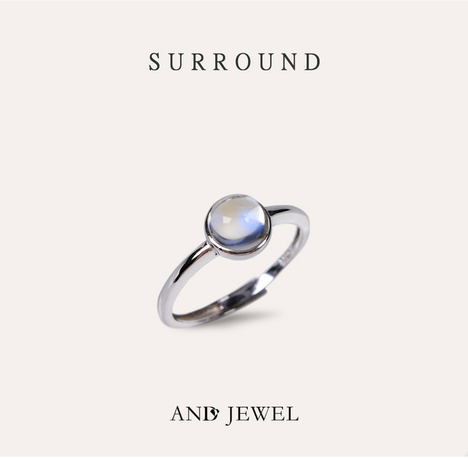 AND JEWEL 蛻變系列 月光石藍色圓形6mm銀戒指