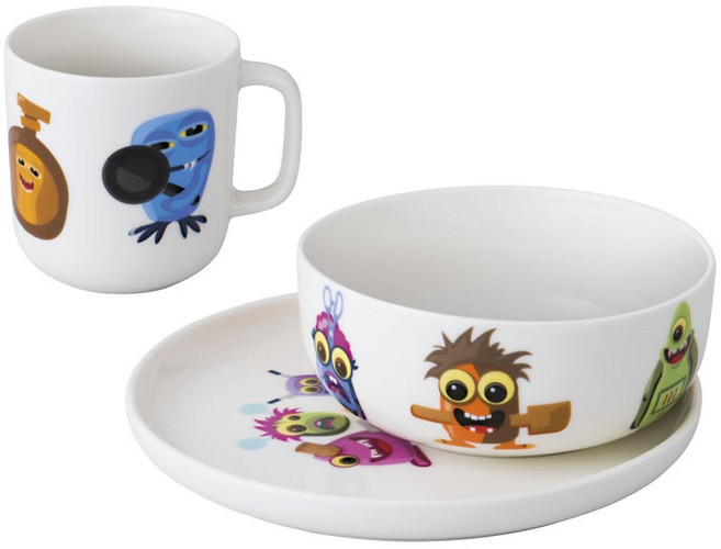 버그호프 에센셜 포셀린 몬스터쉐프 유아동식기 3종 세트, 머그 10.2 x 8.3cm + 볼 14.0 x 5.7cm + 접시 19.7 x 19.1cm, White, 1개