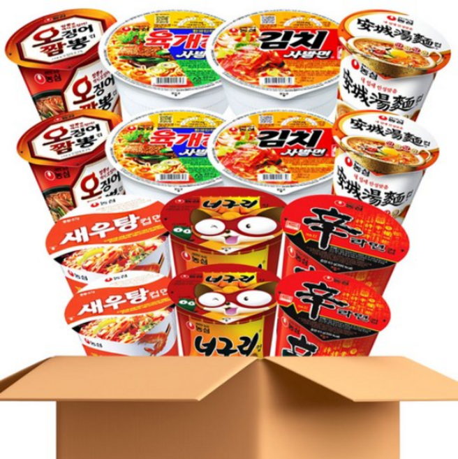 농심 소컵라면 7종 14개입 (신라면2+육개장사발면2+김치사발면2+새우탕2+너구리2+오징어짬뽕2+안성탕면2), 1박스