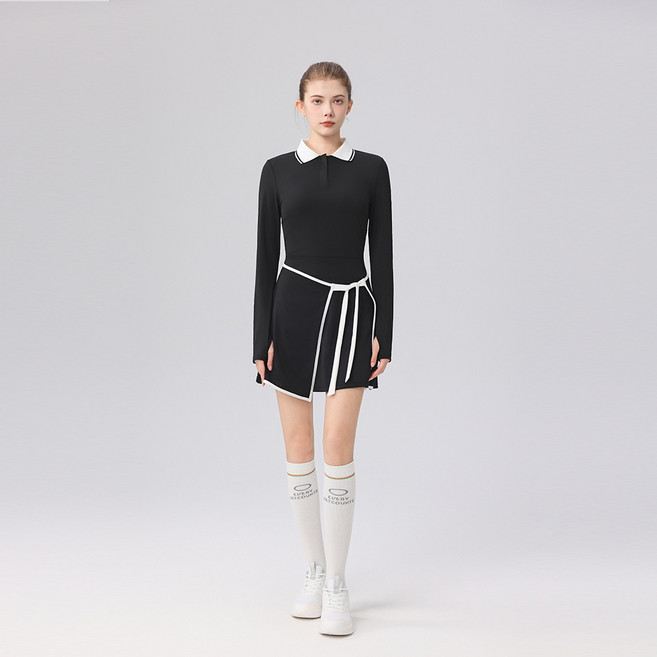 골프원피스 여성 가을겨울 아웃도어 스포츠 패션 세트 폴로 칼라 패션 트레이닝복 캐주얼원피스 테니스원피스(야외 운동 스타일리시한 옷차림)