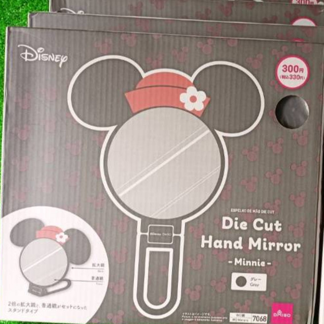 DAISO 雙面圓形桌上鏡, 黑/米妮造型雙面手持立鏡2倍放大