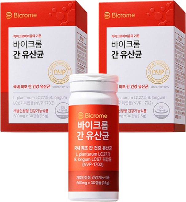 바이크롬 간 유산균 간과 장 듀얼 케어 개별인정원료 5중 기능성 알콜성 간손상 간 피로, 1개, 60회분