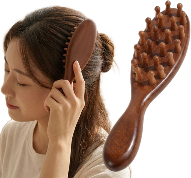 페어넥스 원목 두피 마사지기 괄사 빗 브러쉬, 1개, 우드
