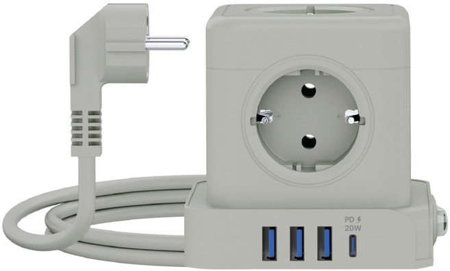 [에코너] MT04 큐브멀티탭 전선형 (5구/C타입/USB), 1개, 블랑그레이, 1.8m