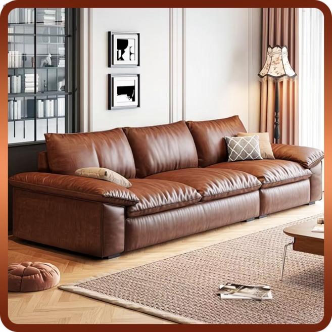 퓌느 모던 인테리아 가죽소파 쇼파 레더 래더 사각디자인 3인용 4인용 대형, 크림