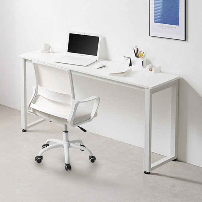 e스마트 1인용 학생 슬림 간이 좁은 책상 사각다리, 화이트-화이트다리