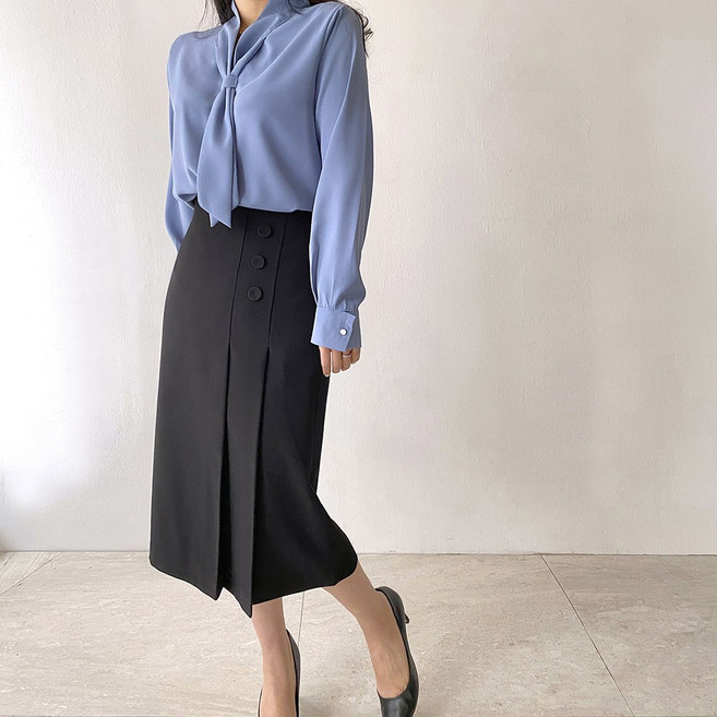 네모엔룩 여성용 버튼오브제 스커트