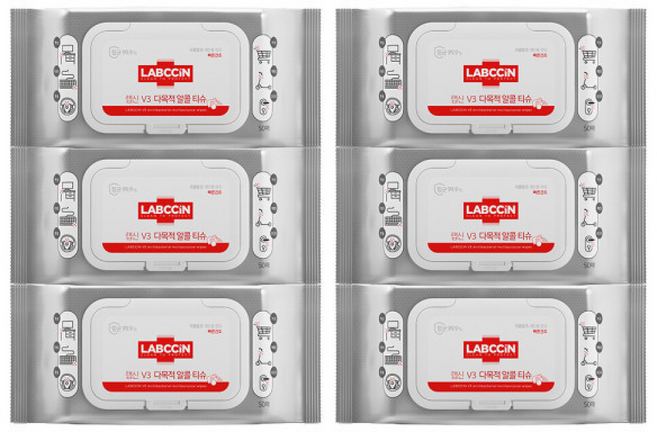 랩신 다목적 알코올 티슈 50p, 45g, 50매, 6개