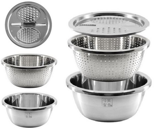 초음파 세척한 생활소품 멀티채반 믹싱볼 세트 스텐 채칼 채반 믹싱볼, 1개