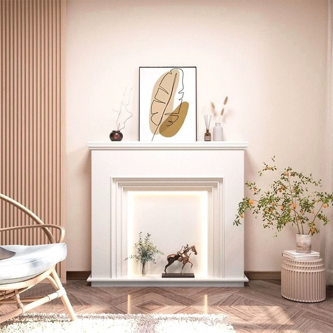 엔틱 벽난로콘솔 LED 인테리어 장식장 불멍, 구름 벽난로 순백입자+조명포함