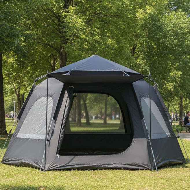 원터치 텐트 6각 대형 3-4인용 5-8인용 캠핑 자동 오토 접이식 방수 캐노피2 창문2, 세트A