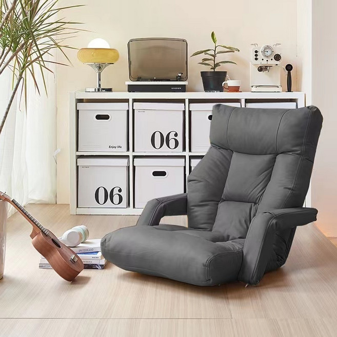 懶人沙發椅 日式塌塌米 人體工學可調節 單人沙發床 摺疊椅, 1件, 【扶手款】沙發床, 灰