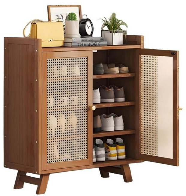 木製鞋櫃 附門, 茶色, 5層