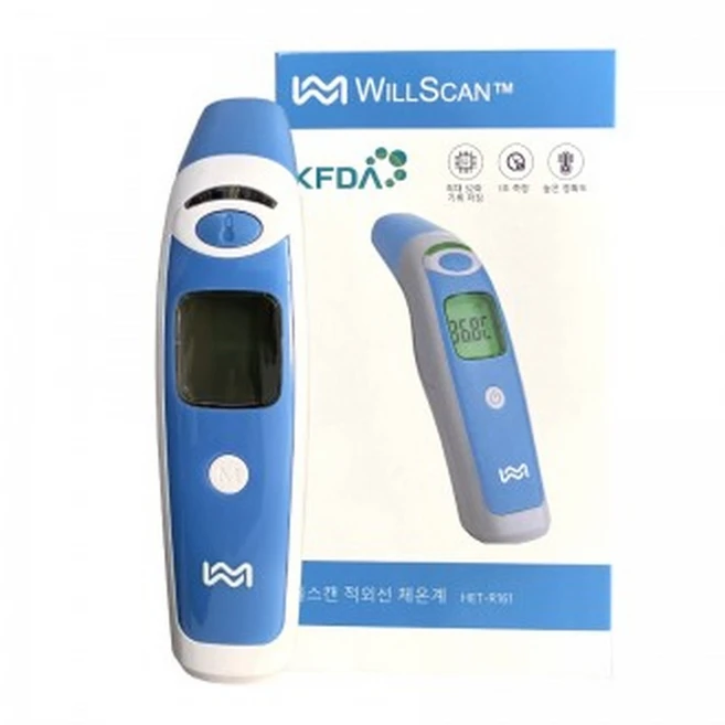 윌스캔 귀적외선체온계 HET-R161 스카이블루 비접촉식 이마체온계 신생아 체온측정기 고막 이마 겸용, 1개 - 쿠팡