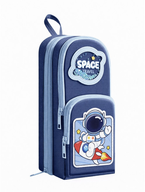 캐릭터 백팩 디자인 스탠딩 필통 대용량 수납 파우치, 1개, 블루 스페이스