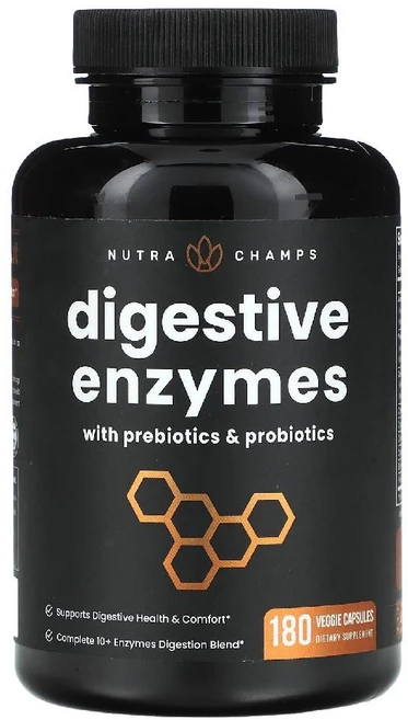 뉴트라챔프 다이제스티브 엔자임 프리바이오틱 프로바이오틱 180 베지캡슐, 1개, 180정 - 쿠팡