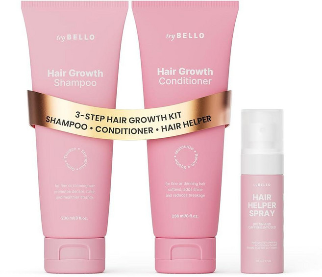 Trybello 성장 샴푸 강화 컨디셔너 및 헤어 헬퍼 스프레이 세트 | 비오틴 강황 및 생강 포함 | 모발 낙하 방지 황산염 프리 파라벤 프리 | 풀러 스트랜드를 위한, 8.96 Fl Oz (Pack of 3)
