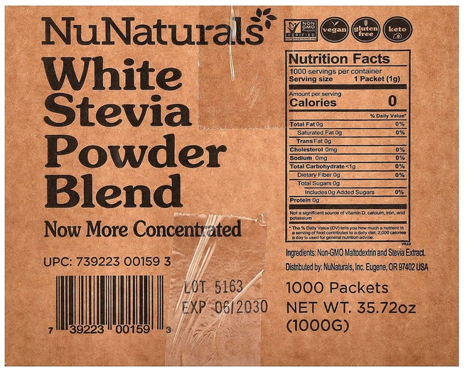 NuNaturals 화이트 스테비아 감미료 파우더 1000개입 1000g 1개, 1kg