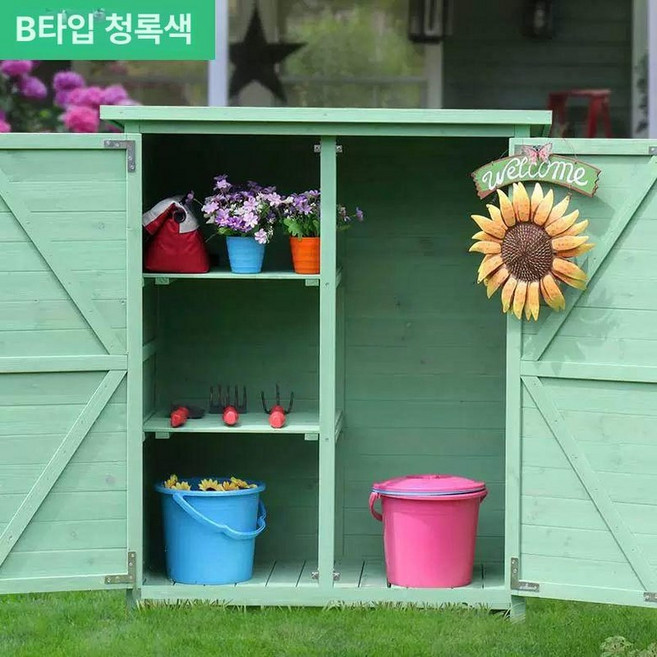 간이 농기구 보관함 조립식창고 야외 정리함 옥상 테라스, B타입 블루 그린100x55x120cm