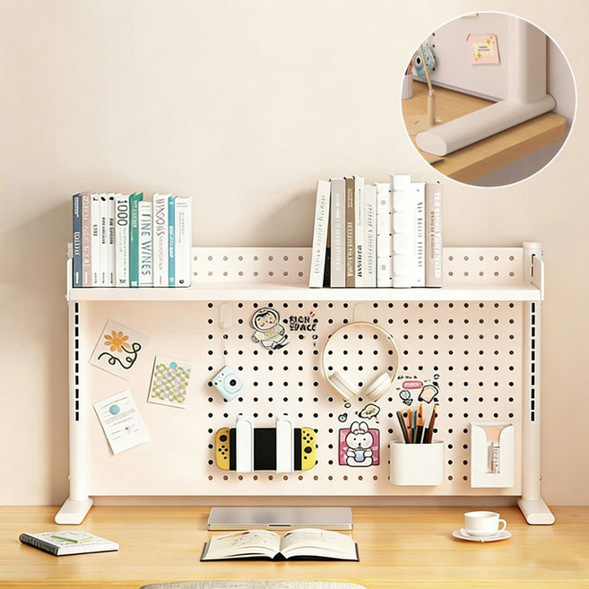 SeekFun 다용도 타공판 책상 데스크 정리용 선반 수납 정리대 스텐드형 높이 조절 가능 자석 후크 증정 600mm 800mm 1000mm, 2단, 화이트