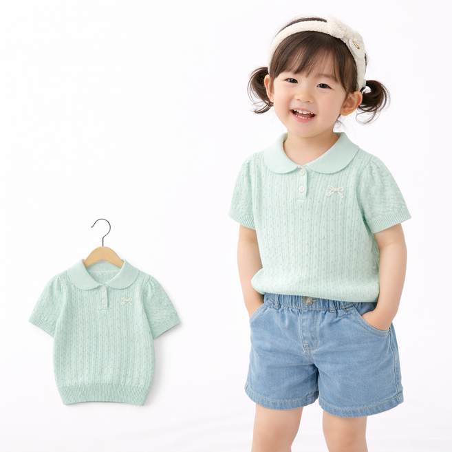 여아 유아동 예쁜 반팔 티셔츠 레이어드 리브엘니트반팔티셔츠