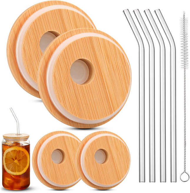 유리컵용 대나무 뚜껑 4팩 사이버머 재사용 가능한 나무 2.36인치60mm 내경 밀폐형 일반 입에 적합하며 캔 음료 병 맥주잔 탄산음료 캔용 뚜껑이 있습니다, 8개