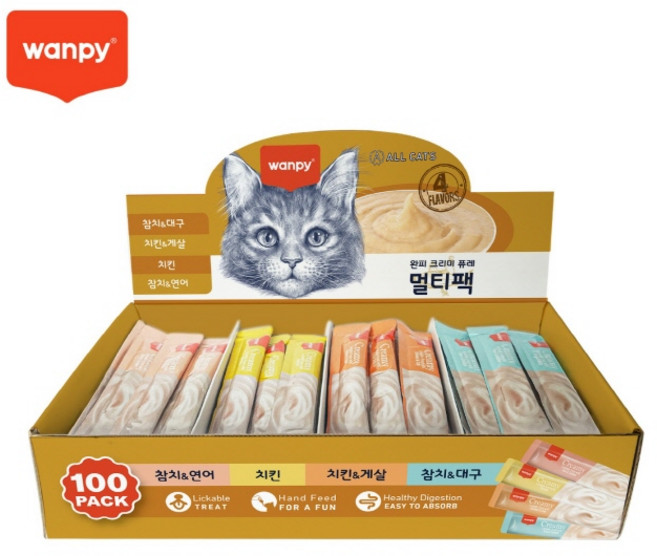 완피 크리미 퓨레 4종혼합 100P 짜먹는 고양이 간식, 100개, 14g, 혼합맛