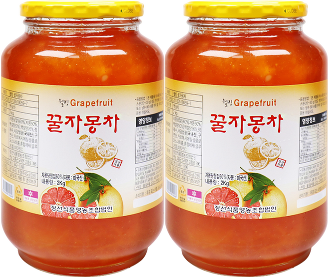 자연톡 고흥 웰빙 꿀 자몽차 과일 청 액상차, 1개, 2개입, 2kg