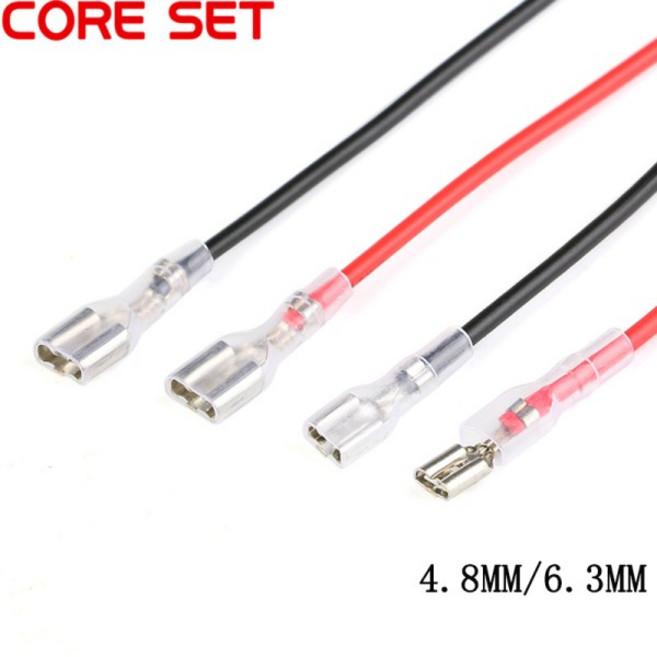 4.8mm 암 스페이드 압착 단자 와이어 커넥터 5 개 20CM 22AWG 빨간색 검정색, 02 6.3mm Black 20CM