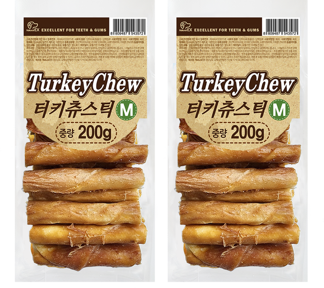 터키츄스틱M 1+1 중대형견용, 2개, 200g, 칠면조