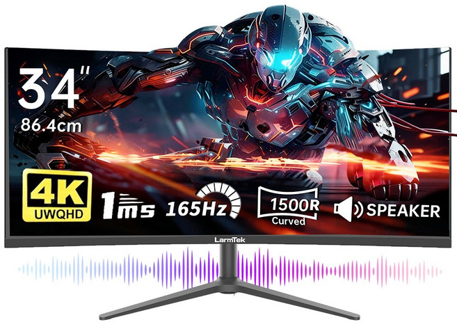 LarmTek 게이밍 모니터 27인치 34인치 49인치 울트라와이드 FHD/4K/5K 165Hz/240Hz 커브드 화면 고주사율 내장스피커 높이조절 스탠드, 88cm, 34inch 4K 165Hz