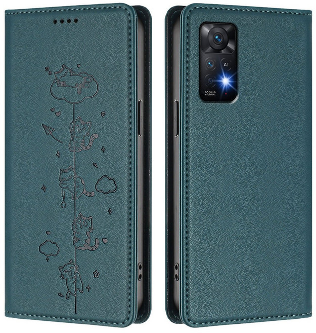適用 iPhone 12 13 mini 7/8 XR XS Max 俏皮貓圖案 雙面翻蓋皮套 磁吸防盜刷手機殼