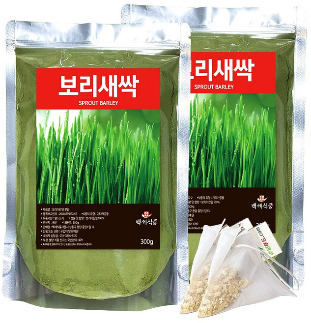 국내산 새싹보리 분말 폴리코사놀 보리 새싹 가루 국산 + 슈퍼푸드.com 연자육 티백, 2세트, ( 팩 300g + 1g )