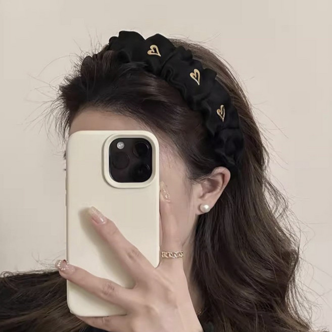 루비앤 블랙 로맨틱 무드 헤어밴드 셔링 명품 스타일 머리띠 머리안아픈 와이드 헤어밴드