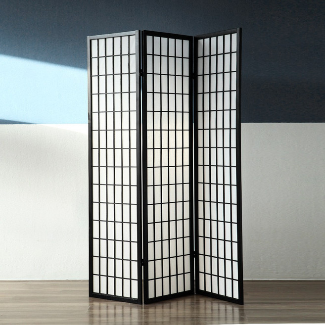 리비니아 공간분리 격자무늬B형 파티션 가림막 접이식 칸막이 가리개 이동식 파티션 3 SYTLE, 1001, 3단, 블랙