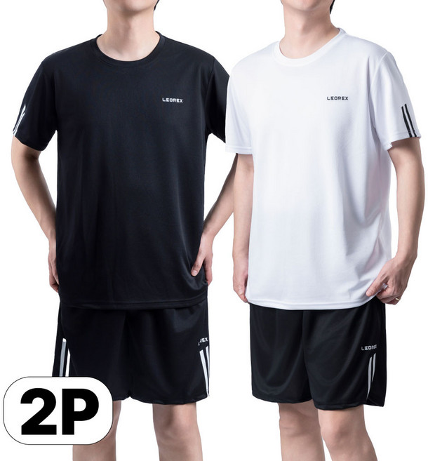 레오렉스 1+1 남성 러닝 기능성 쿨 매쉬 반팔 트레이닝복 세트