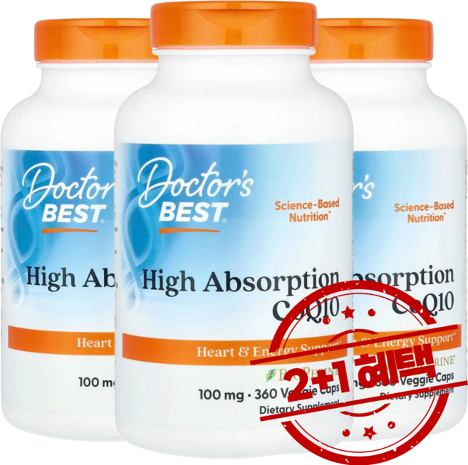 2+1 닥터스베스트 유비퀴논 고흡수 CoQ10 바이오페린 함유 100mg 베지 캡슐 360정 흑후추추출물 / 해외직구 미국정품, 3개