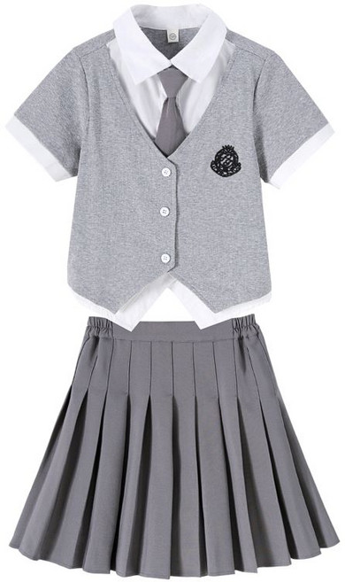 루비키즈 여아 유아 여름 스쿨룩 레이어드 셔츠 주름치마 넥타이 3종 세트복 E122