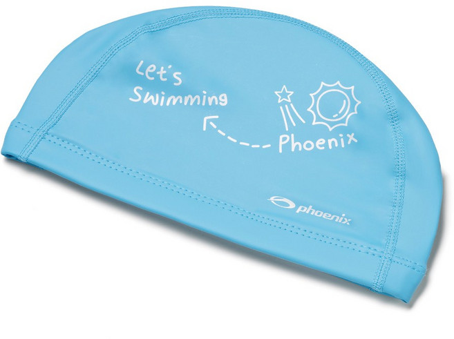 국내생산 피닉스 디자인 우레탄 아동용 코팅 수영모 드로잉, 블루
