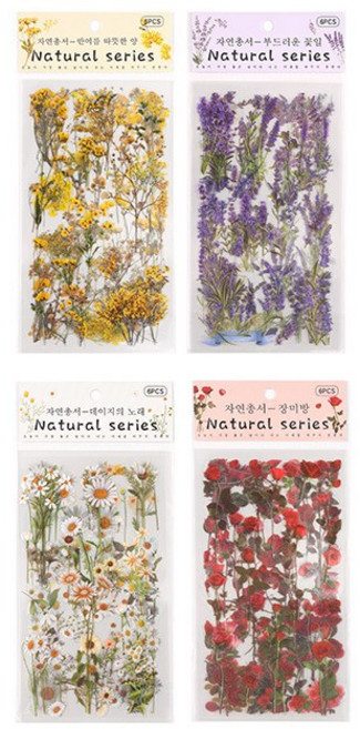 올리브파티 내추럴시리즈 플라워 그린 감성 스티커 6매*4종 세트, 1개, 플라워 ABCD 세트
