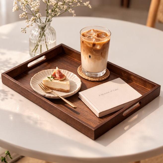 원데이홈 간편이동 우드 그립 손잡이 쟁반 트레이, 1개, 다크우드